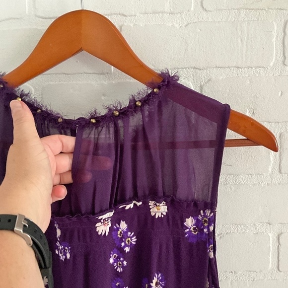 Vintage Y2K Juicy Couture Mini Dress floral print Purple/Cream Mesh Studds S - Picture 7 of 12